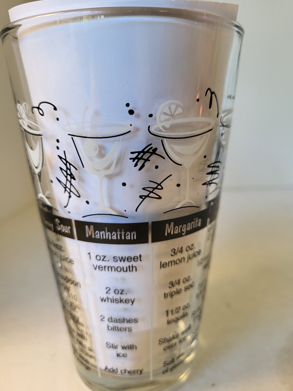 1960s Libbey Cocktail Recipe Mixing Tumbler with Martini Graphics 12oz